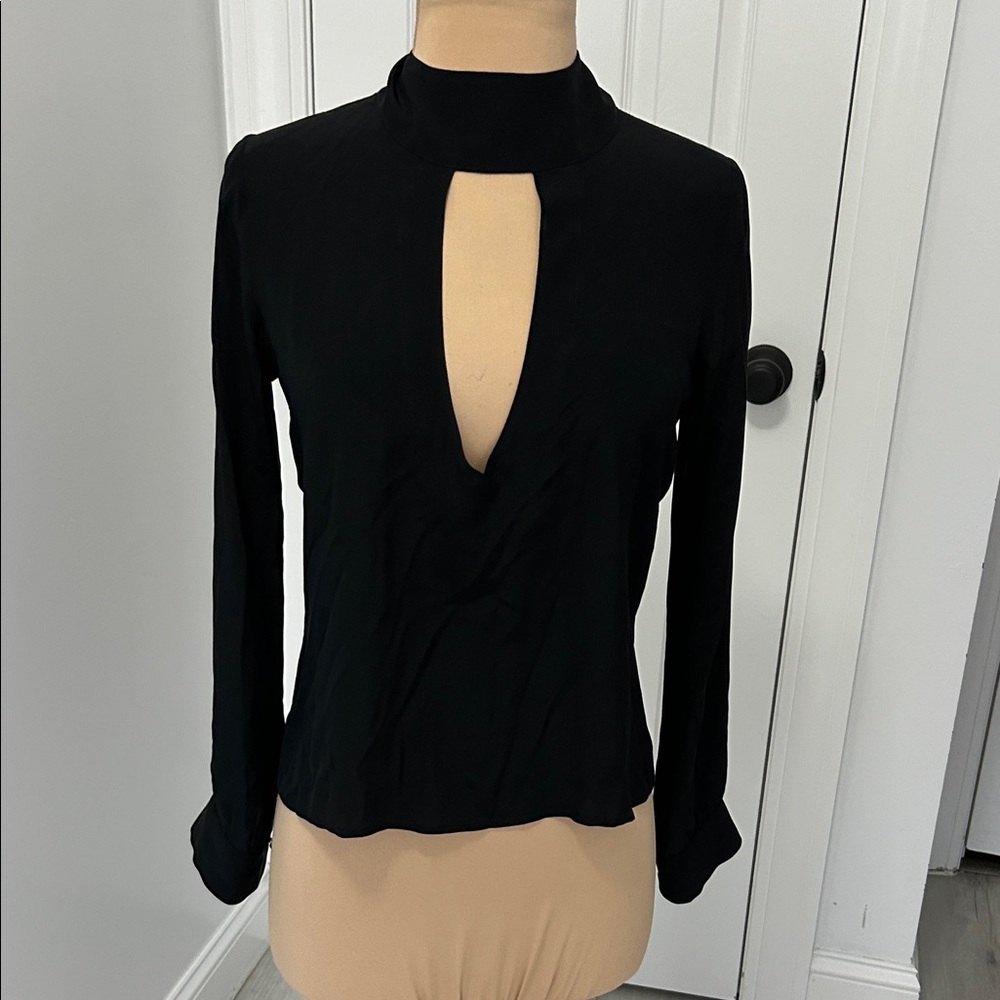 Emerson Thorpe Black Silk Choker Neck Blouse